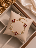 1pc Elegant Rhinestone Inlaid  Four-Leaf Clover Adjustable Bracelet